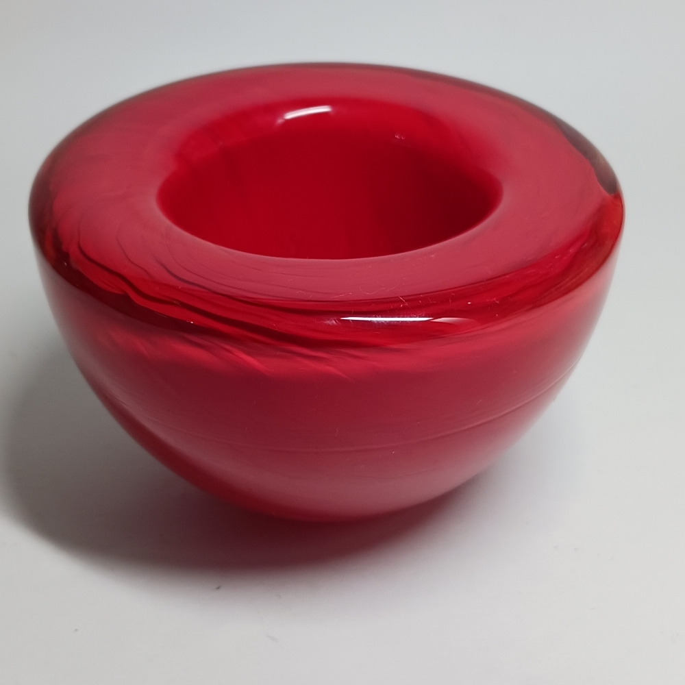 2.7"H NACHTMANN Small Heavy Red Swirls Bowl Votive Holder